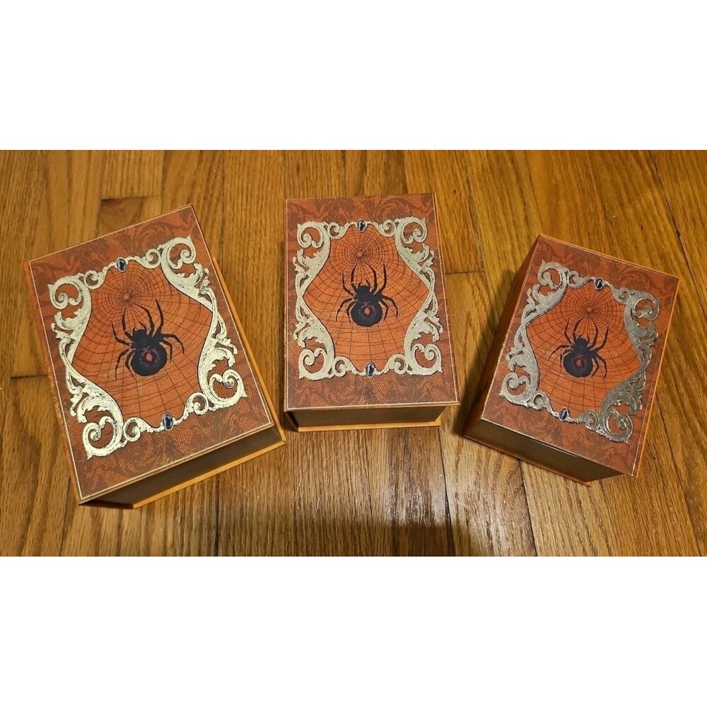 Elegant 3 Pc Nesting Storage Box Set Victorian Goth Halloween Spider Scary Story